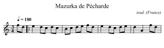 Mazurka de Pécharde - staff notation
