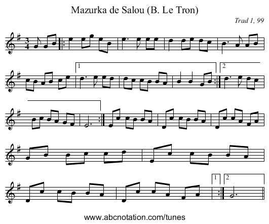 Mazurka de Salou (B. Le Tron) - staff notation