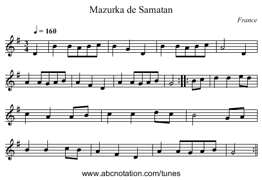 Mazurka de Samatan - staff notation