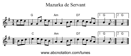 Mazurka de Servant - staff notation