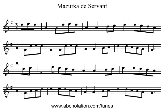 Mazurka de Servant - staff notation