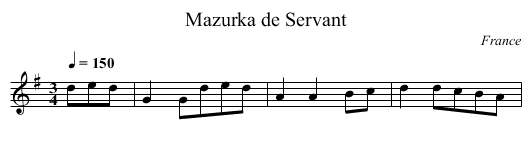 Mazurka de Servant - staff notation