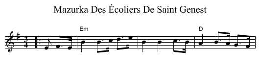 Mazurka Des Écoliers De Saint Genest - staff notation