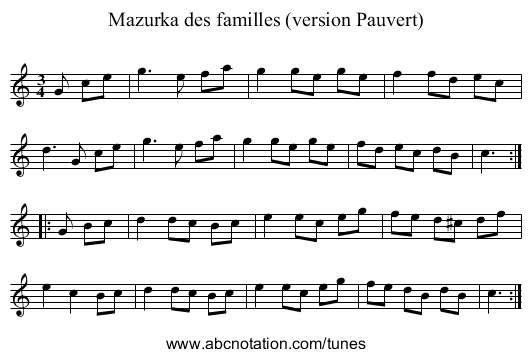 Mazurka des familles (version Pauvert) - staff notation