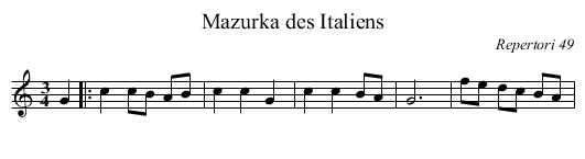 Mazurka des Italiens - staff notation
