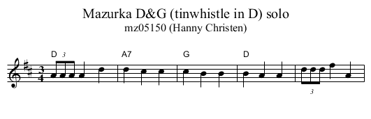 Mazurka D&G (tinwhistle in D) solo - staff notation
