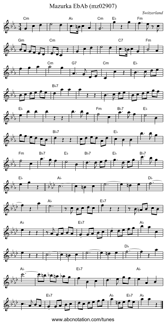 Mazurka EbAb (mz02907) - staff notation
