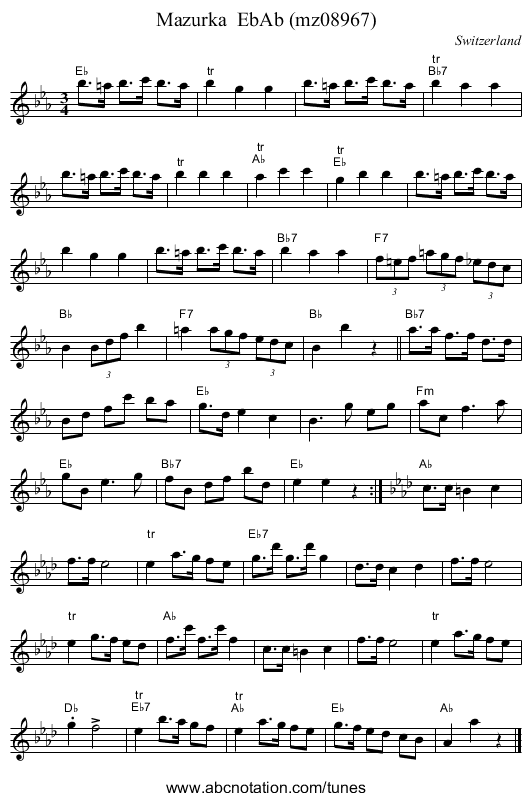 Mazurka  EbAb (mz08967) - staff notation