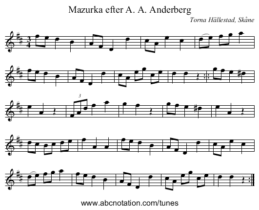 Mazurka efter A. A. Anderberg - staff notation