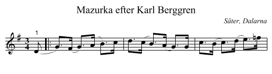 Mazurka efter Karl Berggren - staff notation