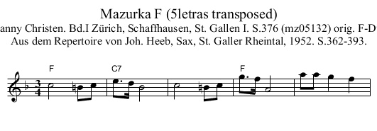 Mazurka F (5letras transposed) - staff notation