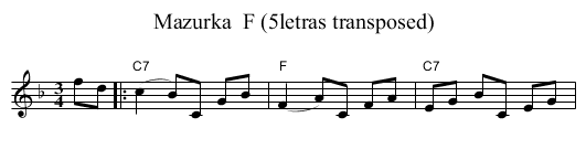 Mazurka  F (5letras transposed) - staff notation