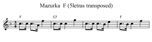 Mazurka  F (5letras transposed) - staff notation