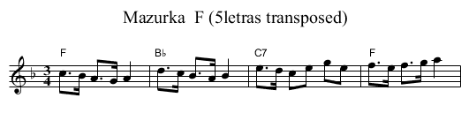 Mazurka  F (5letras transposed) - staff notation