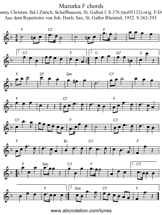 Mazurka F chords - staff notation