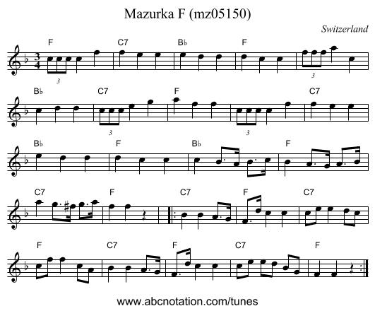 Mazurka F (mz05150) - staff notation