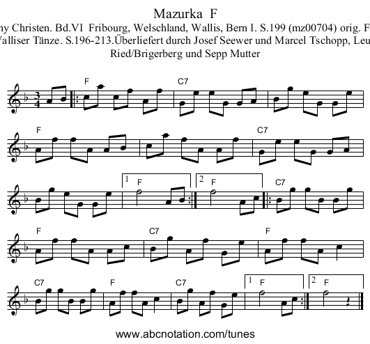 Mazurka  F - staff notation