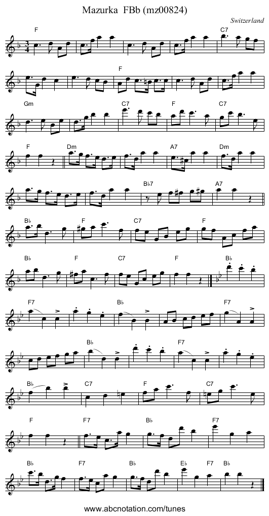 Mazurka  FBb (mz00824) - staff notation