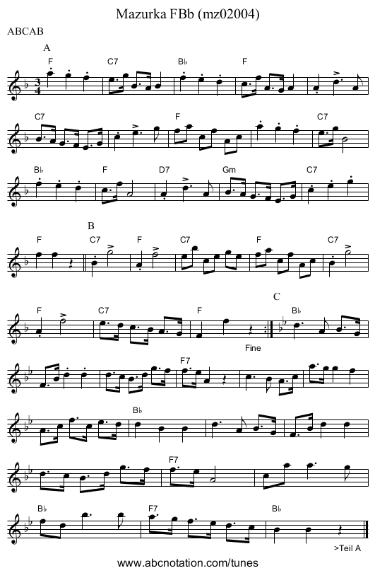 Mazurka FBb (mz02004) - staff notation
