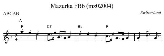 Mazurka FBb (mz02004) - staff notation