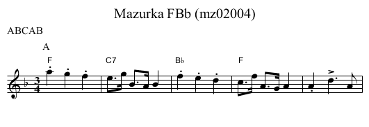 Mazurka FBb (mz02004) - staff notation