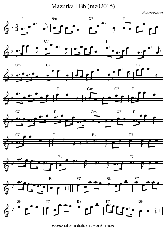 Mazurka FBb (mz02015) - staff notation