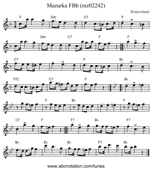 Mazurka FBb (mz02242) - staff notation