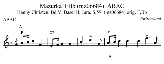 Mazurka  FBb (mz06684)  ABAC - staff notation