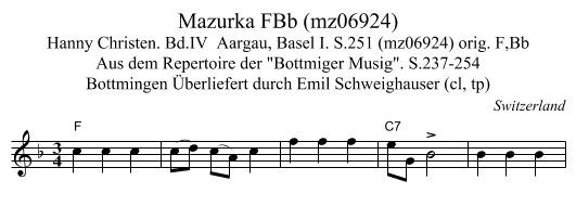 Mazurka FBb (mz06924) - staff notation