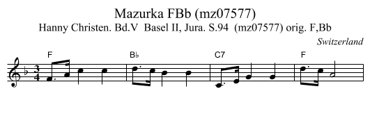 Mazurka FBb (mz07577) - staff notation