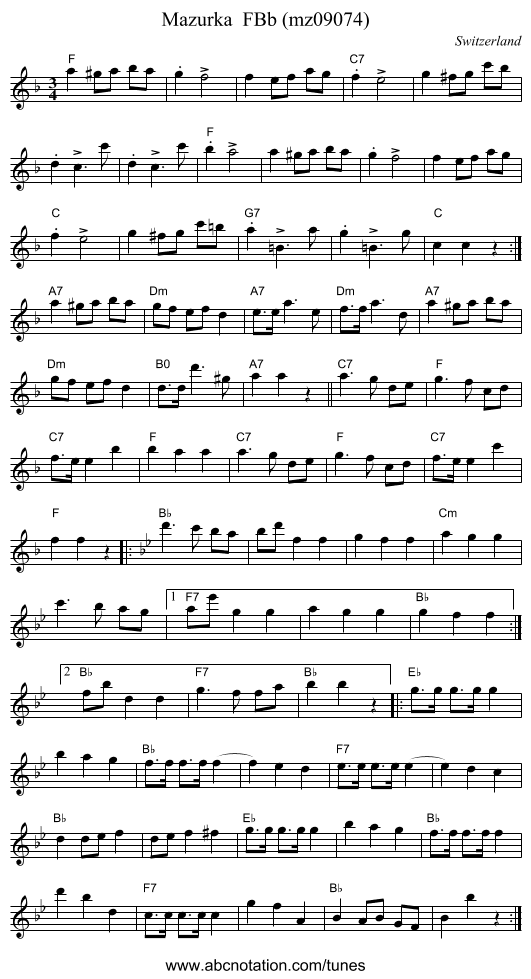 Mazurka  FBb (mz09074) - staff notation