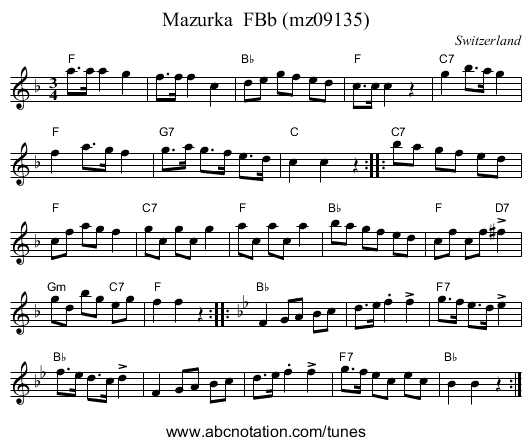 Mazurka  FBb (mz09135) - staff notation