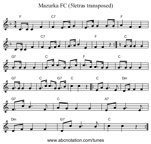 Mazurka FC (5letras transposed) - staff notation