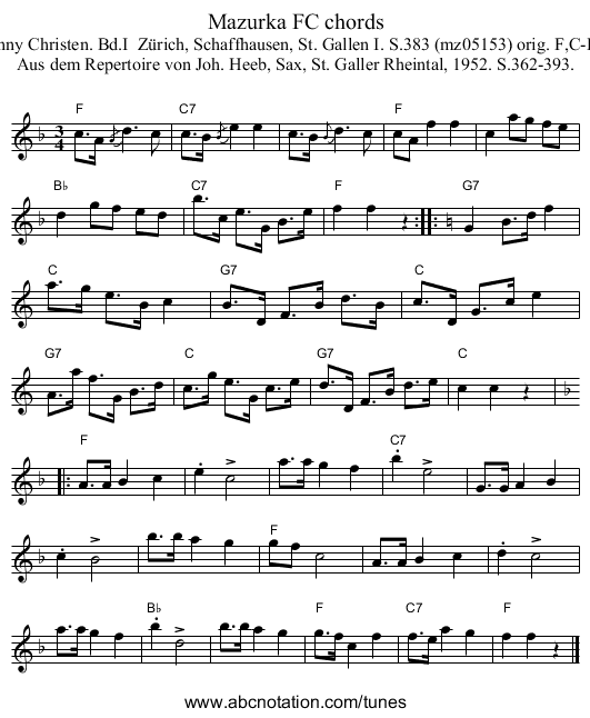Mazurka FC chords - staff notation