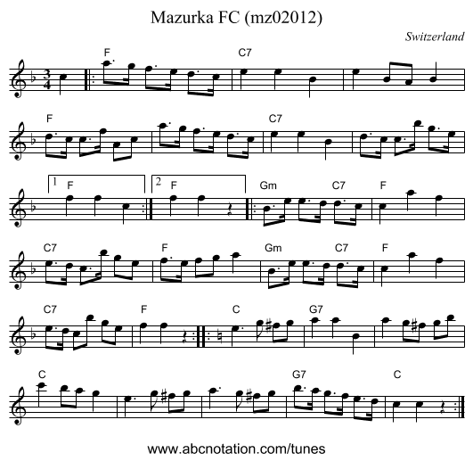 Mazurka FC (mz02012) - staff notation