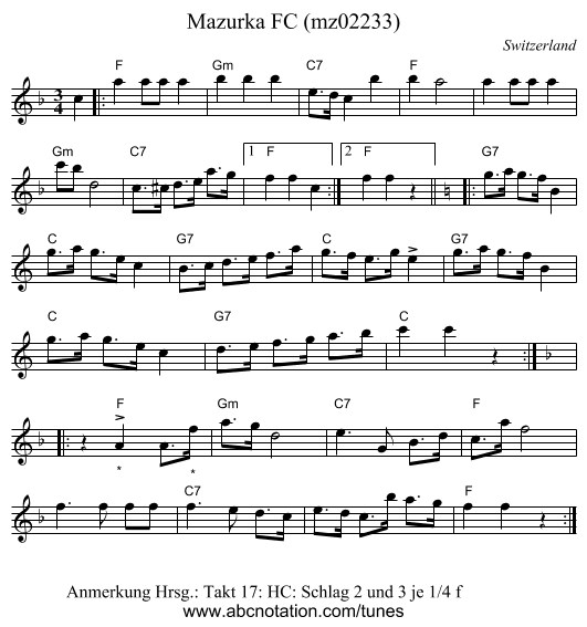 Mazurka FC (mz02233) - staff notation