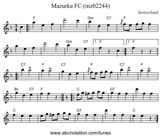 Mazurka FC (mz02244) - staff notation