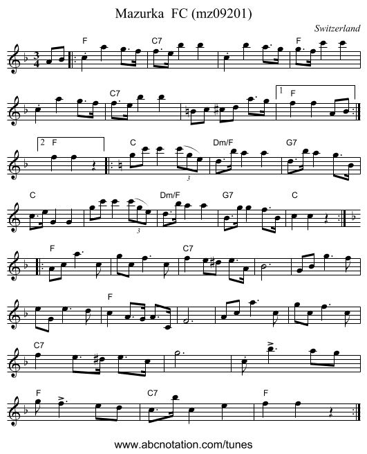 Mazurka  FC (mz09201) - staff notation