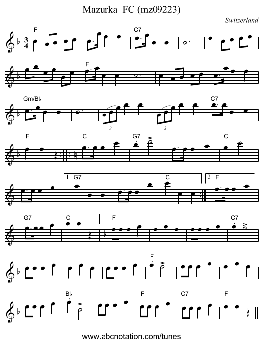 Mazurka  FC (mz09223) - staff notation