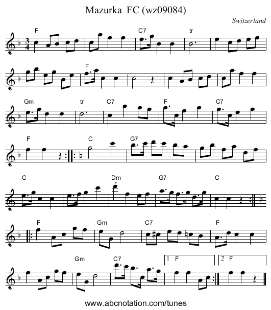 Mazurka  FC (wz09084) - staff notation