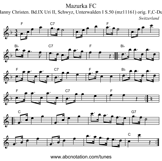 Mazurka FC - staff notation