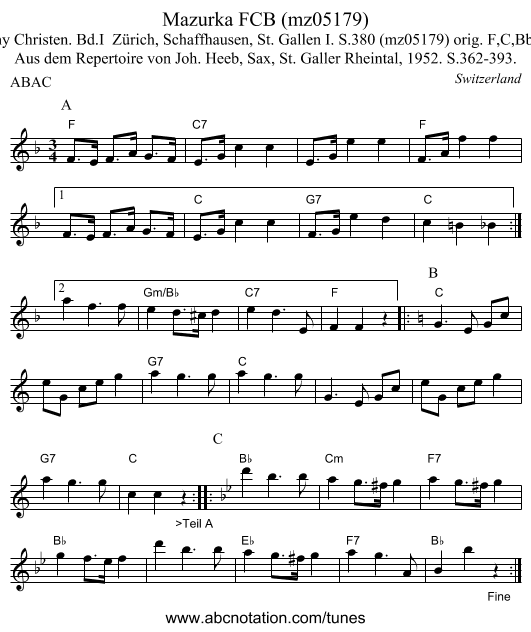 Mazurka FCB (mz05179) - staff notation