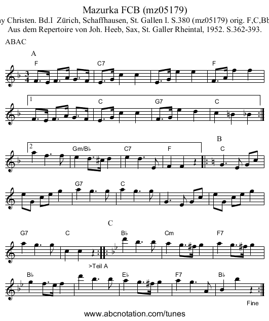 Mazurka FCB (mz05179) - staff notation