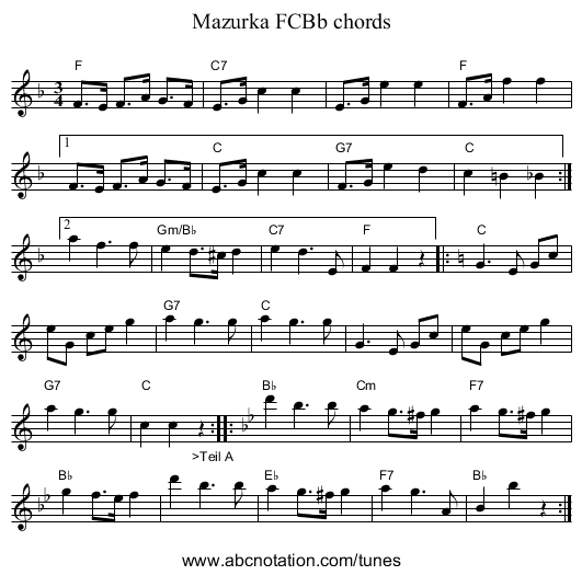 Mazurka FCBb chords - staff notation