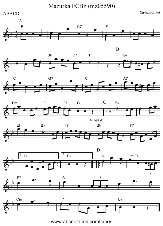 Mazurka FCBb (mz05590) - staff notation