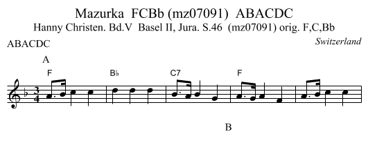 Mazurka  FCBb (mz07091)  ABACDC - staff notation
