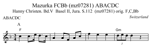Mazurka FCBb (mz07281) ABACDC - staff notation