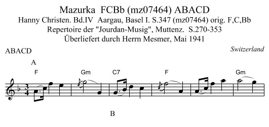 Mazurka  FCBb (mz07464) ABACD - staff notation
