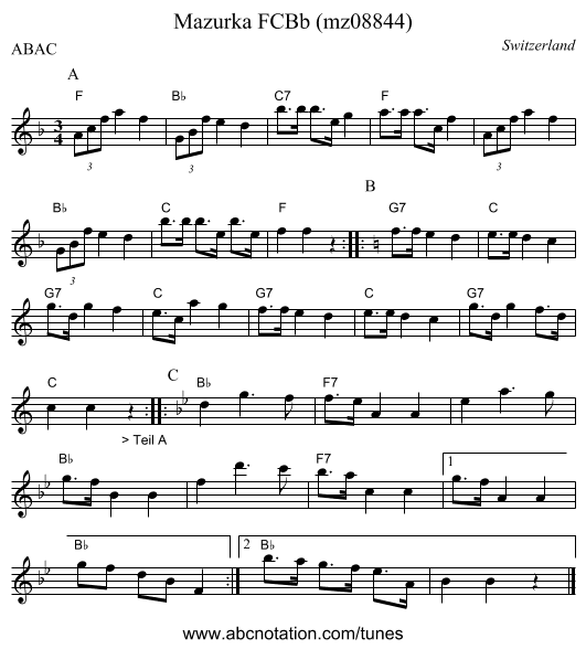 Mazurka FCBb (mz08844) - staff notation