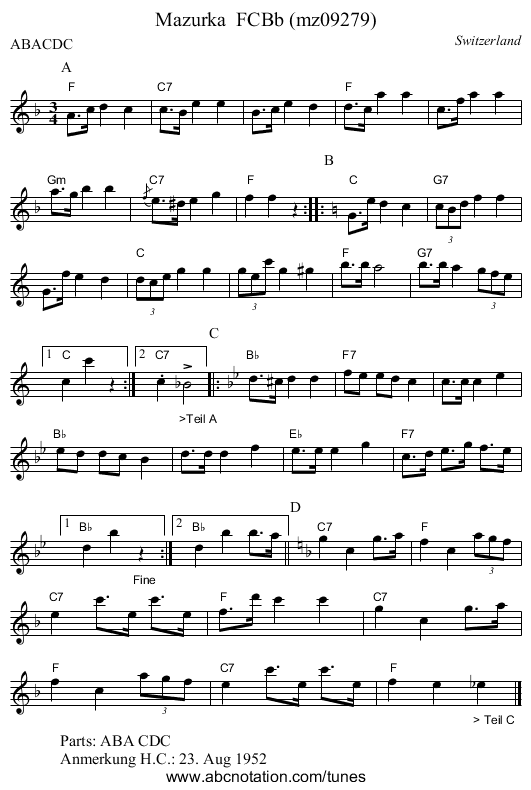 Mazurka  FCBb (mz09279) - staff notation